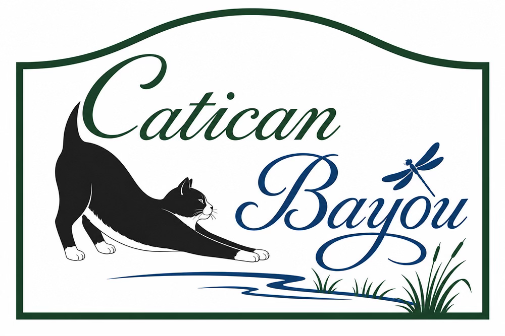 Catican Bayou cat and dragonfly logo